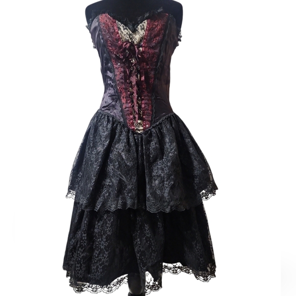 Gunne Sax Dresses & Skirts - VINTAGE Gunne Sax Jessica McClintock Corset Bustier Tiered Lace Dress Black Red